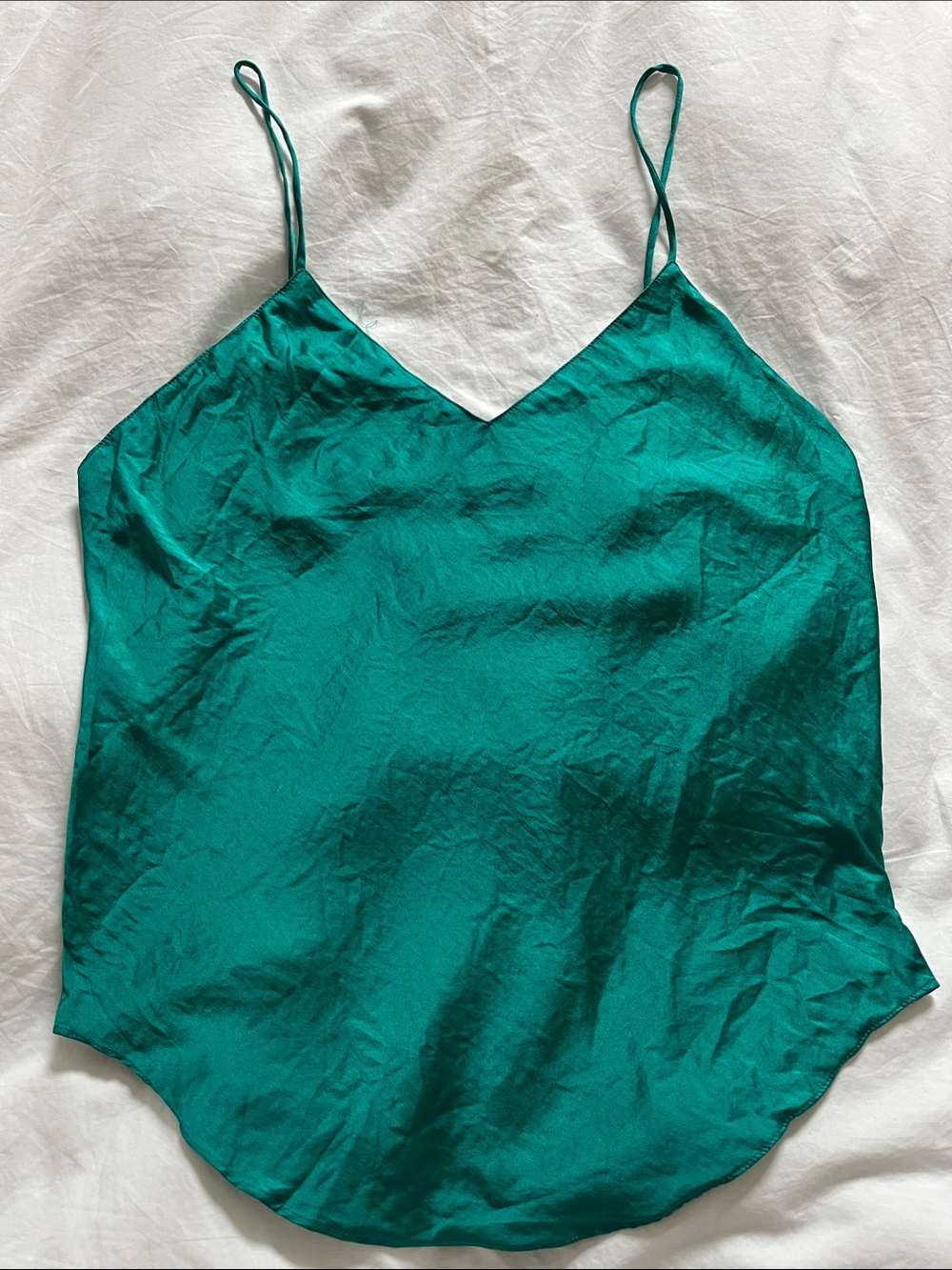 Lynn La Cava Vintage Silk Camisole Top Aqua Teal Blue Shiny Satin Silk 90’s Slip